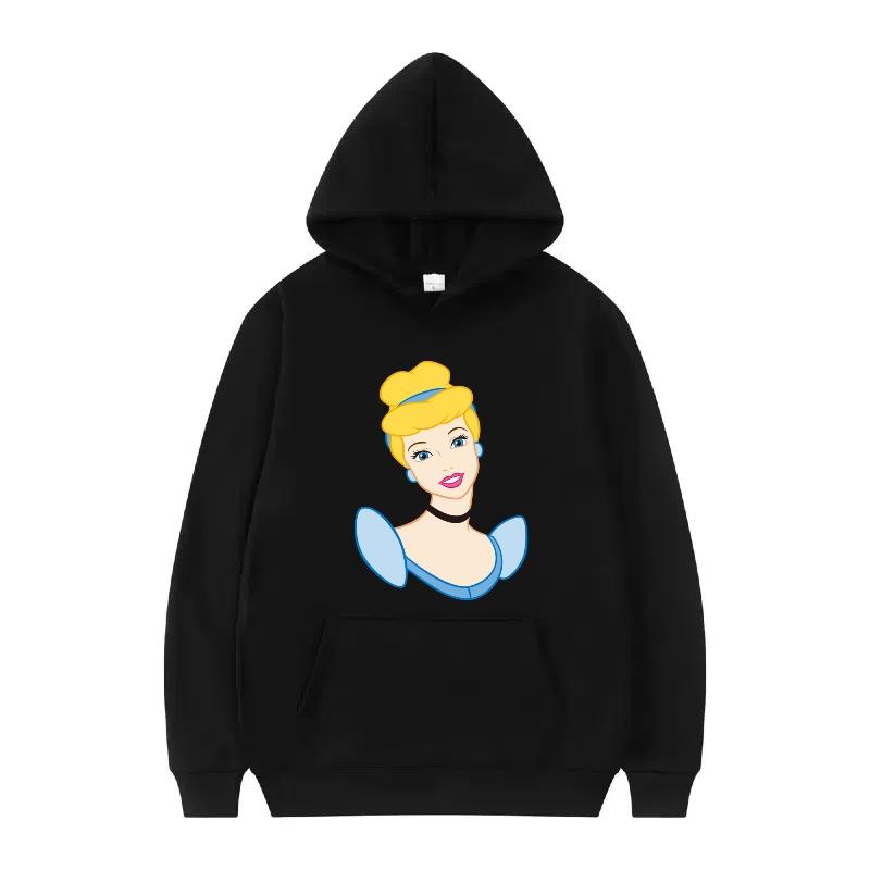 Disney Princess Pattern Woman Fashion Sporty Loose Black Spring Tops Clothes Pullovers Ladies Cheap Y2k Hoodies Men Sweatshirts