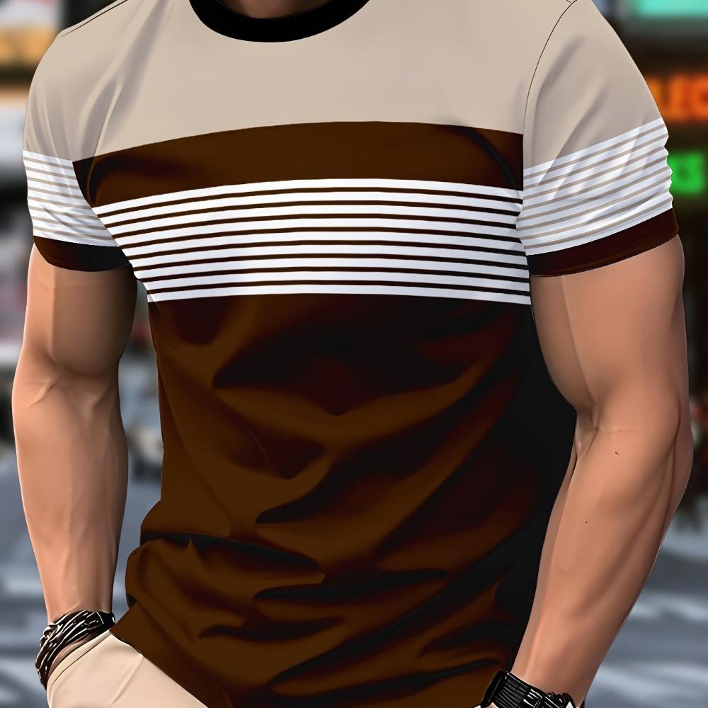 Мужская и детская футболка оверсайз, летняя модная повседневная футболка с круглым вырезом и коротким рукавом, мужская футболка в полоску с принтом