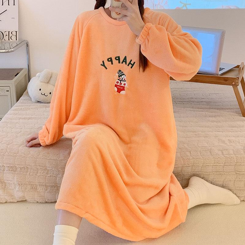 2024 Осень Зима Мультяшный принт Ночные рубашки и пижамы для молодых девушек Теплая фланелевая ночная рубашка с длинным рукавом Женская одежда для сна Рубашка Домашняя одежда Clohtes