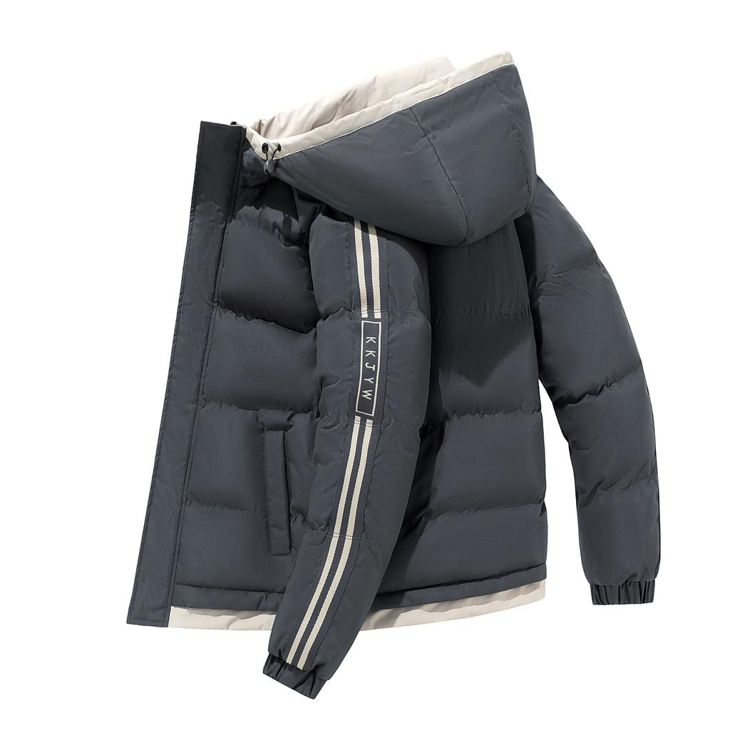 Толстая повседневная мужская куртка Зимняя модная куртка с пуховой подкладкой из хлопка Утолщенная свободная куртка с капюшоном с пуховой подкладкой из хлопка Мужская куртка с пуховой подкладкой из хлопка