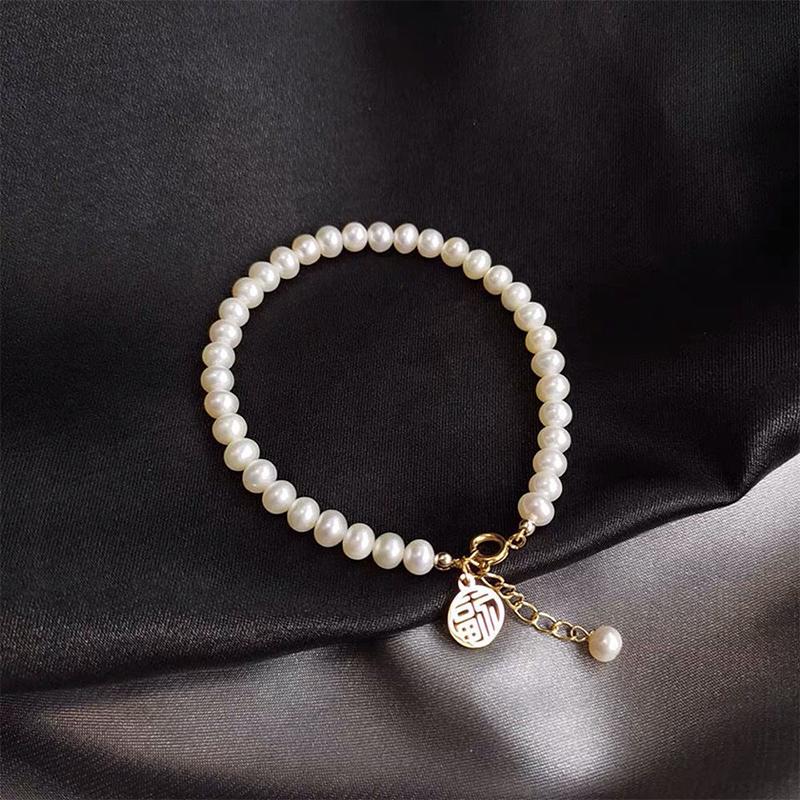 Imitation Pearl Hollow Copper Money Adjustable Bracelet For Elegant Hollow
