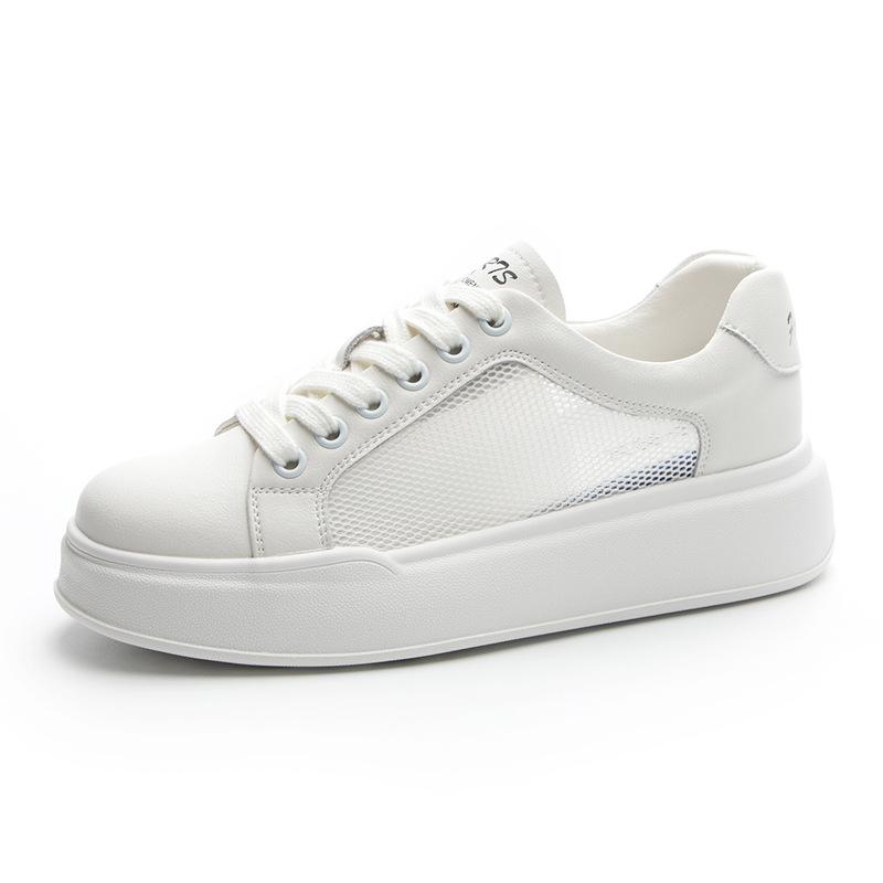 Кожаные белые туфли женские новые летние дышащие сетчатые туфли универсальные спортивные белые повседневные кроссовки мода