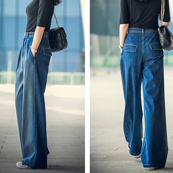 Nostalgic Jeans, Retro High Waisted Slimming Fashion Women's Wide Leg Pants, Loose Casual Pants, Denim Pants