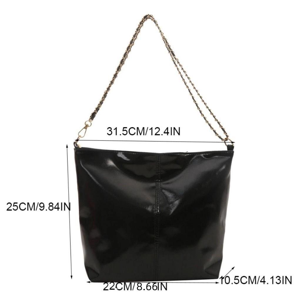 Large Capacity PU Leather Tote Bag Solid Color Women Handbag Retro Chain Shoulder Bag Party