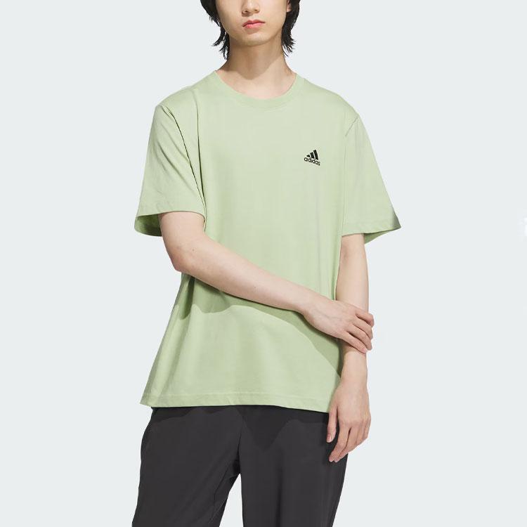 adidas Спортивная повседневная однотонная футболка с круглым вырезом и логотипом, короткий рукав, спущенные плечи, унисекс, футболка Magic-Yellow-Green JI9066