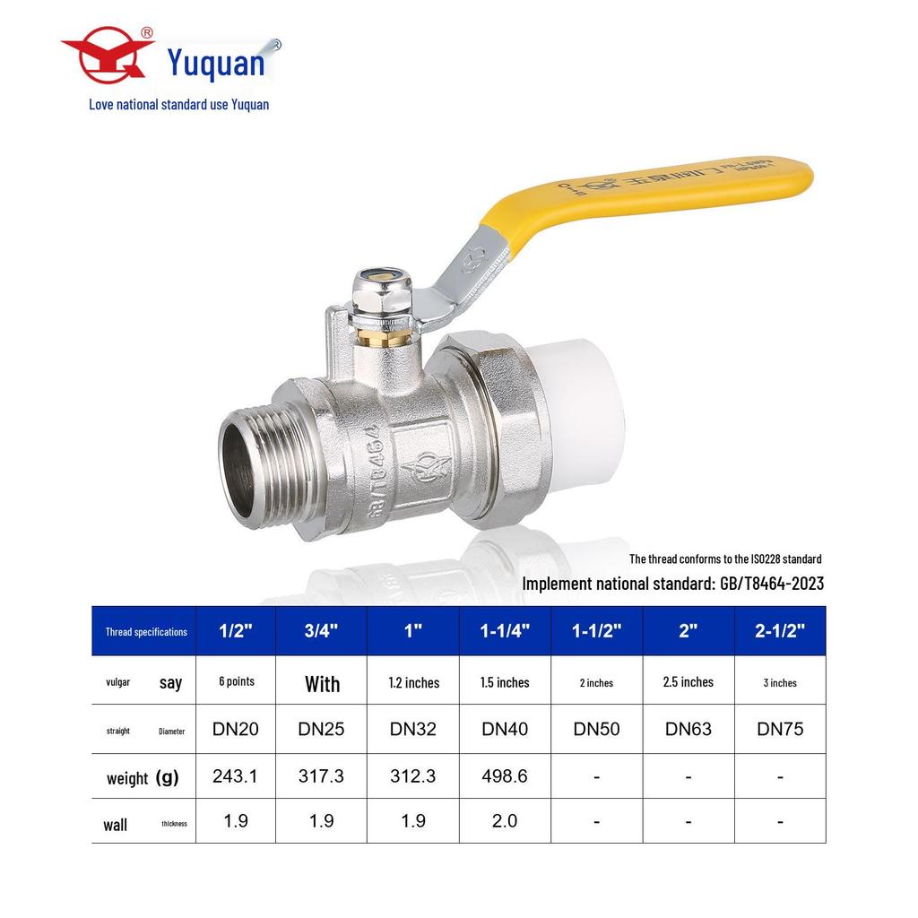 Yuquan PPR Brass Ball Valve - Quick Connect, Single/Double, Hot Melt, Internal/External Thread