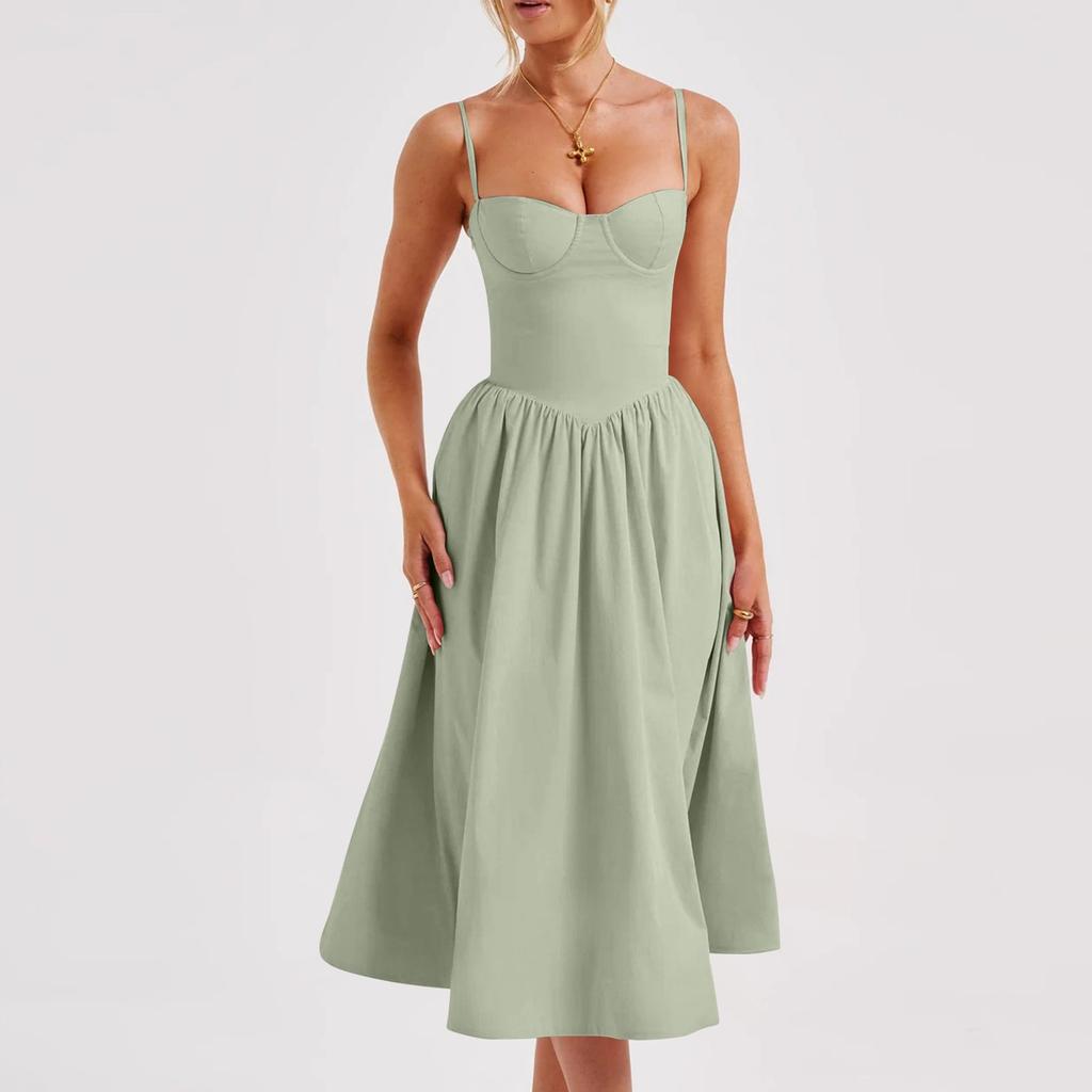 Женское летнее сексуальное платье средней длины с тонкой талией, юбка на подтяжках для женщин