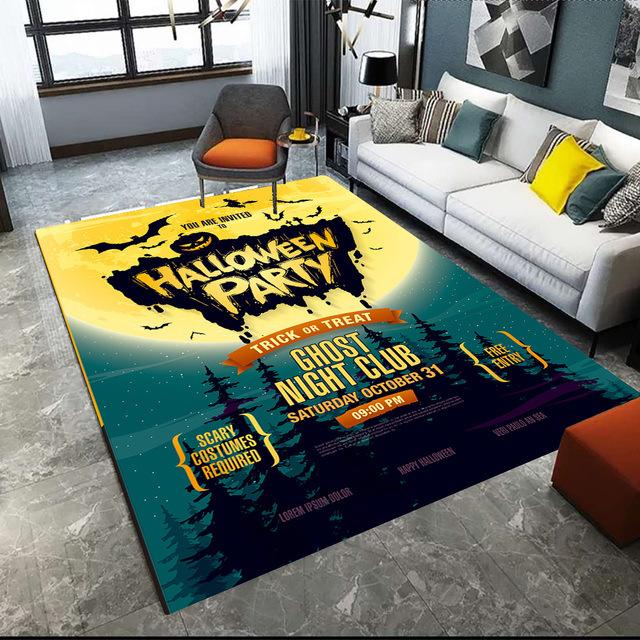 Halloween Crystal Velvet Horror Pumpkin Carpet Living Room Coffee Table Mat Bedroom Bed Blanket Bathroom Non-Slip Mat