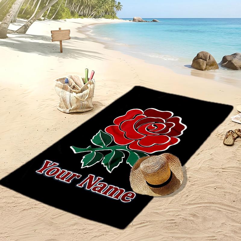 England Rugby Custom Beach Towel, Print Your Name Text Lightweight Absorbent Towel for Swimming Travel
