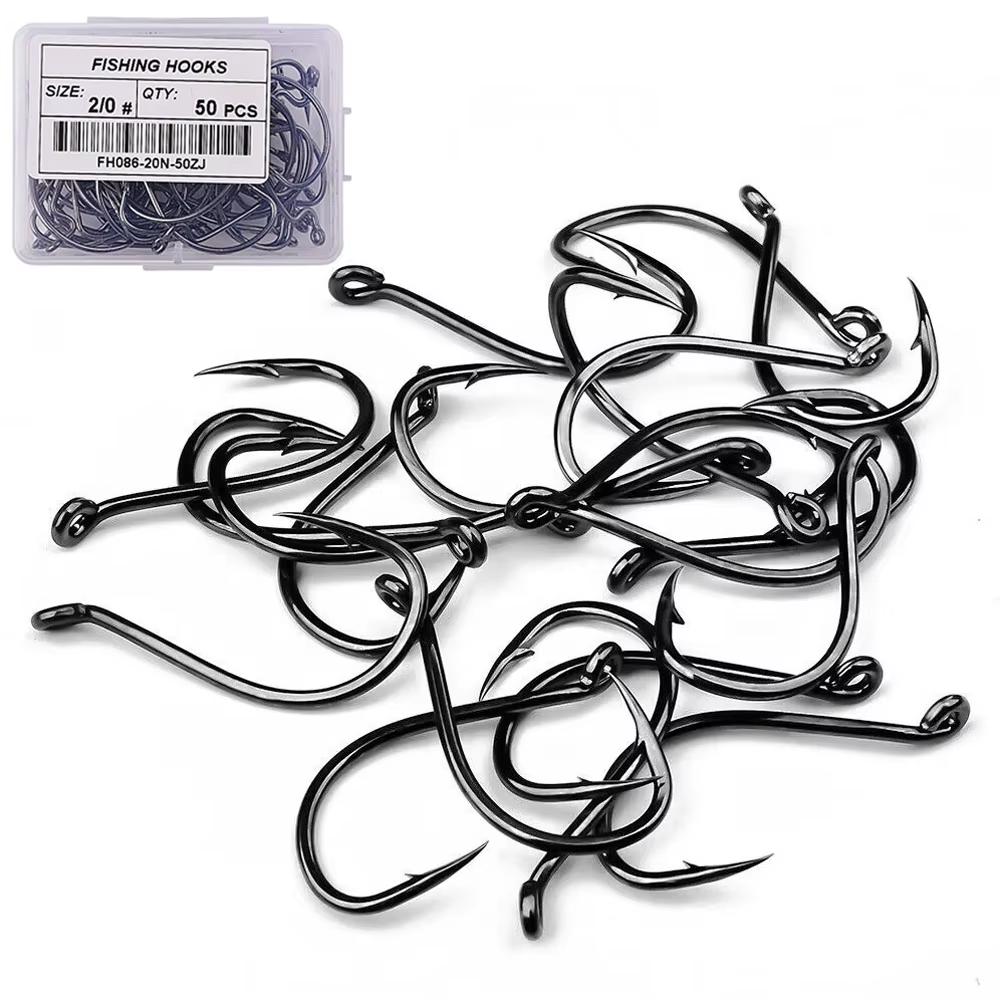 Fishing Hooks 50Pcs Fishing Jigging Hook Carp Eye Worm Barbed Inline Hooks Saltwater High Carbon Steel Fishing Accessories