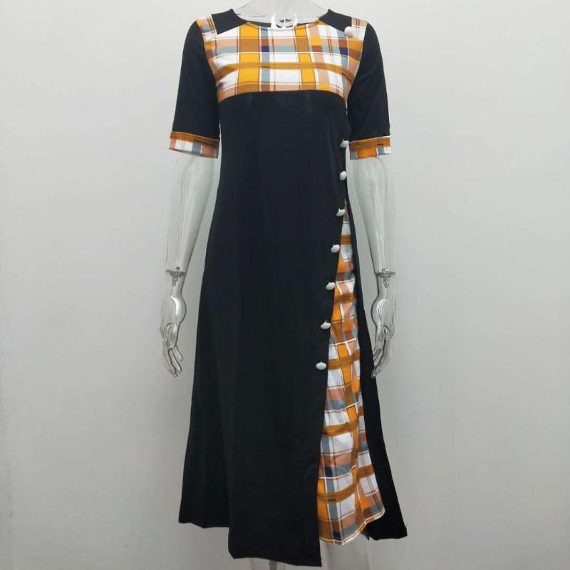 GMXIA Платье с круглым вырезом Collision Color Midi Sleeve Aregular Long Dresses