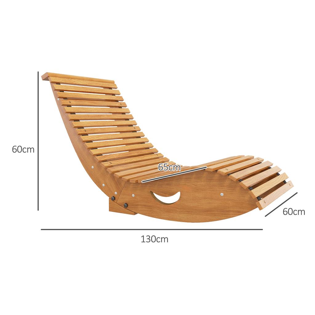 Outdoor Rocking Chair w/ Slatted Seat. Wooden Rocking Chair. 130cm x 60cm x 60cm. Light Brown