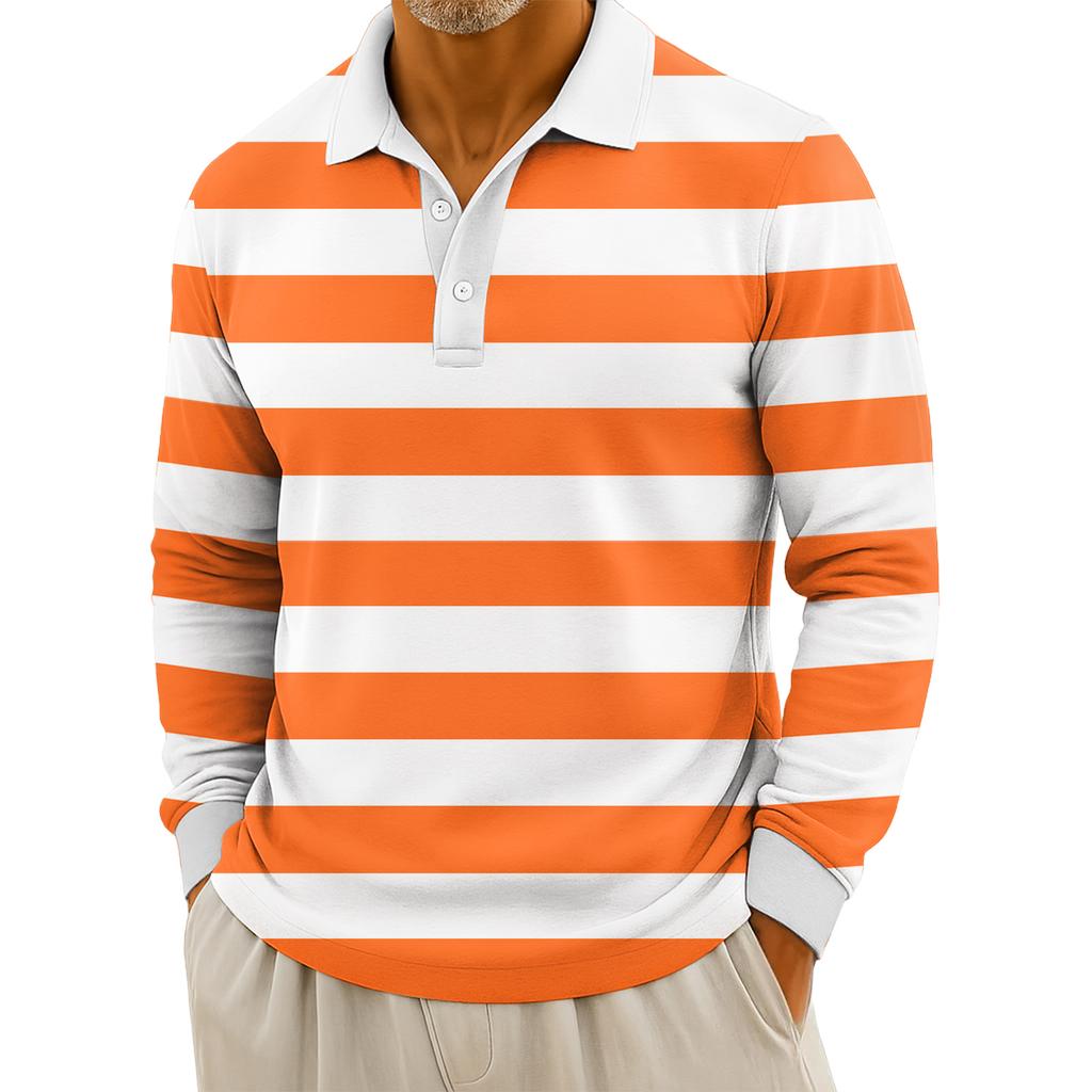 Men's Casual Striped Print Button-Up Long-Sleeve Tops