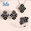 Black Spinel Natural Gem Ring Earrings Necklace Jewelry Set 925 Sterling Silver Women Holiday Gift