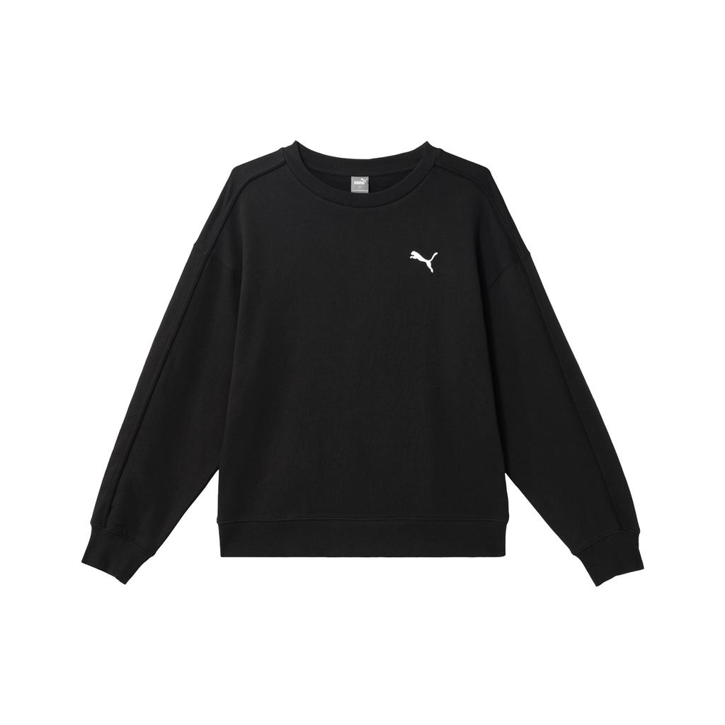 Puma Solid Color Casual Crew Neck Loose Long Sleeve Sweatshirt Women Sweatshirt Black 682159-01