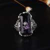 925 Silver Sterling Rectangle Ring 1 .1ct Purple Natural Amethyst Gemstone Jewelry Bizuteria Fine Gemstone Diamond Jewelry Women