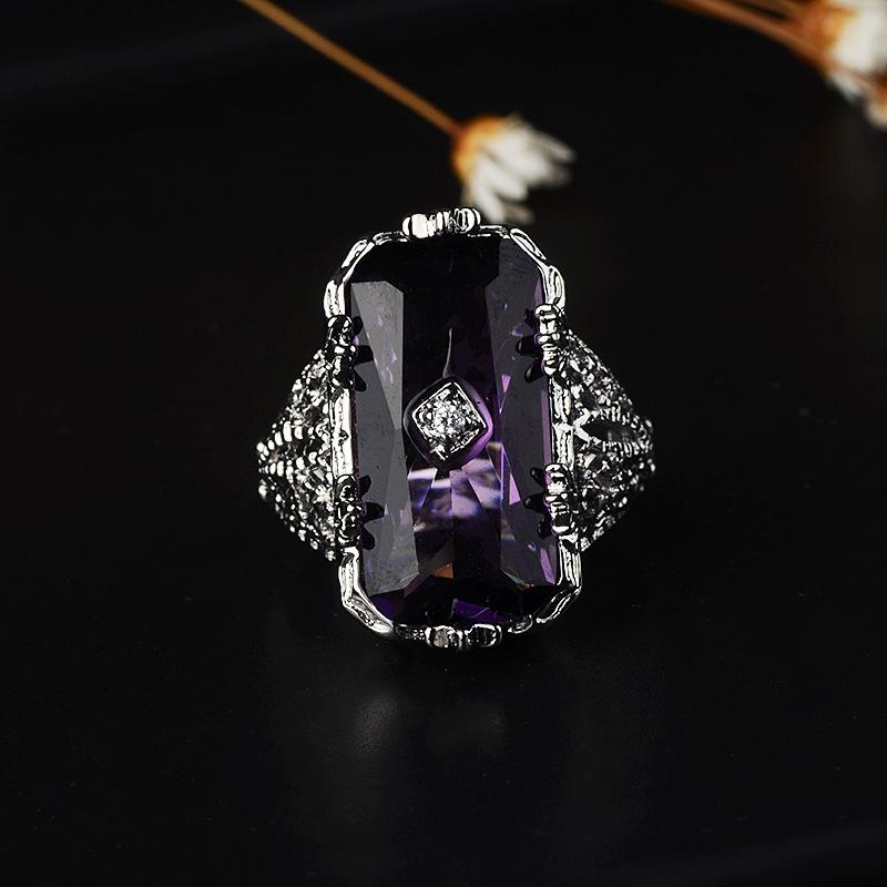 925 Silver Sterling Rectangle Ring 1 .1ct Purple Natural Amethyst Gemstone Jewelry Bizuteria Fine Gemstone Diamond Jewelry Women