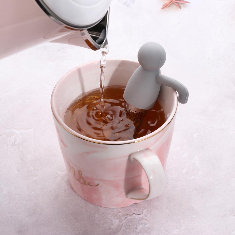 Фильтр для заваривания чая из нержавеющей стали с силиконовым покрытием в форме маленького человечка, ситечко для заваривания листьев