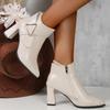 Fashion Block Heel High Heel Boots Women Spring and Autumn New Side Zipper Metal Buckle Fashion Versatile Booties