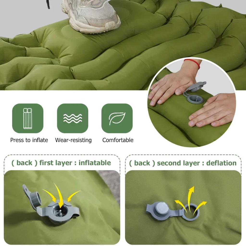 Outdoor Camping Inflatable Mattress Thicken Sleeping Pad with Built-in Pillow & Pump Air Mat for Travel Hiking Climbing