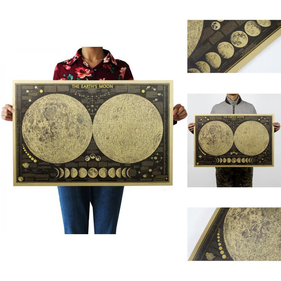 Exquisite Retro Large Vintage Paper Earth's Moon World Map Poster Elegant Home Decor