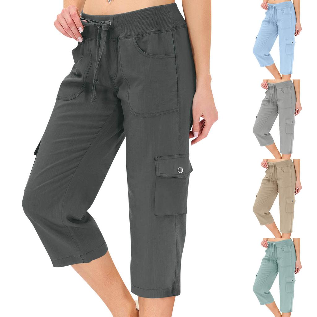 Womens Capris With Pockets Loose Fit Casual  Pants Dressy Lightweight Ladies Baggy Cargo Pants For Hiking