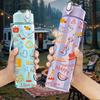1PC Doodle Sticker Pack Print 750ml Color Plastic Sports Water Bottle Leakproof Flip Straw Lid Suitable for Sports Office Home Use
