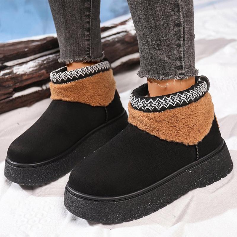 Модные черные ботинки на платформе для женщин, зимние утепленные теплые плюшевые ботильоны, женские ретро ботинки из искусственной замши, нескользящая хлопковая обувь для леди