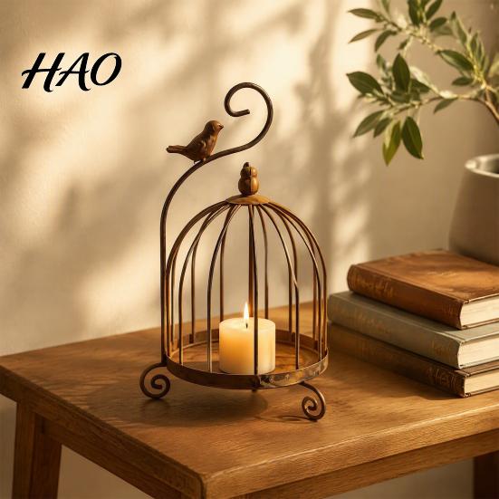 Romantic Table Centerpiece Vintage Metal Birdcage Candle Holder, Tealight Decorative Indoor Outdoor Lantern Stand for Home Decor Dining Living