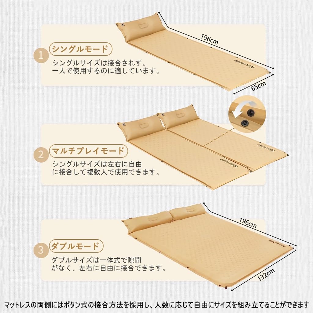 Naturehike Outdoor Mat Air Mat Camping Mat Высокоэластичная пенная структура Соединения с множественной жесткостью 190T Полиэстер Композитная ПВХ-ткань Водонепроницаемая