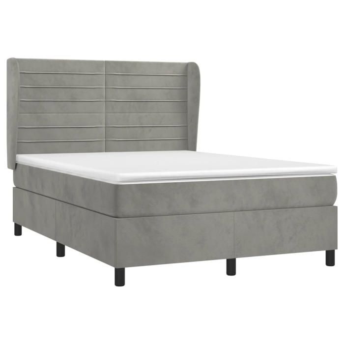 Lit avec sommier et matelas - Maison Exclusive - Velours gris clair - 140x200cm - Tête de lit réglable