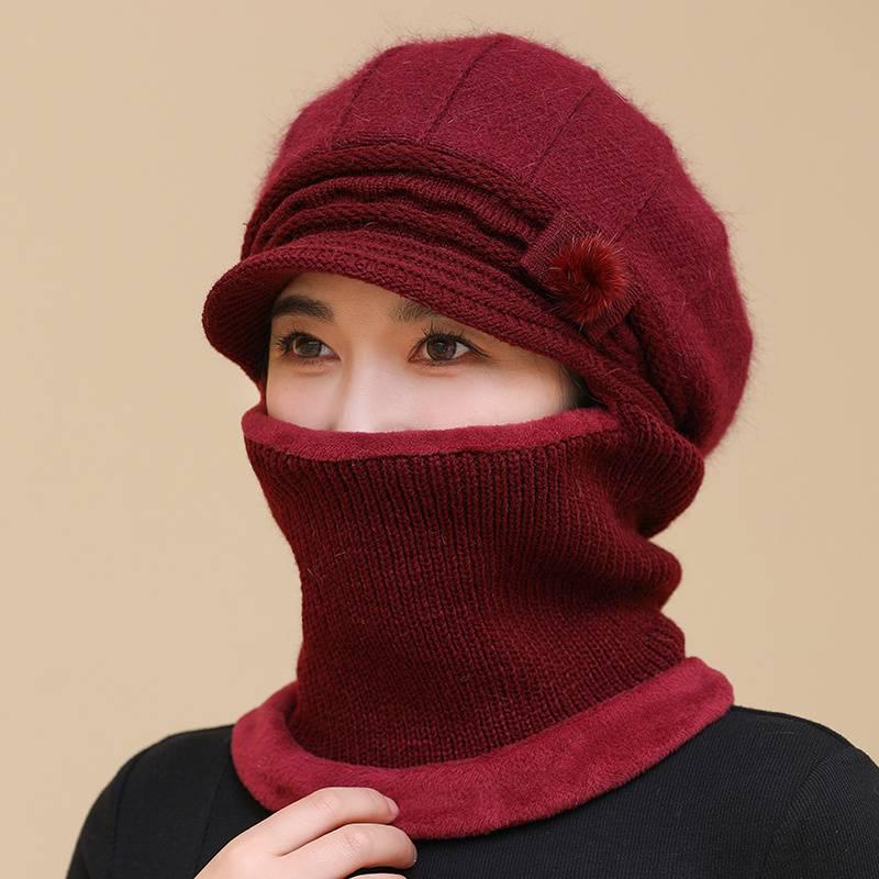 Women's Winter Knitted Wool Hat & Scarf Set with Fleece Lining, Thick and Warm for Middle-Aged & Elderly, Ideal for Cycling and Cold Protection.
