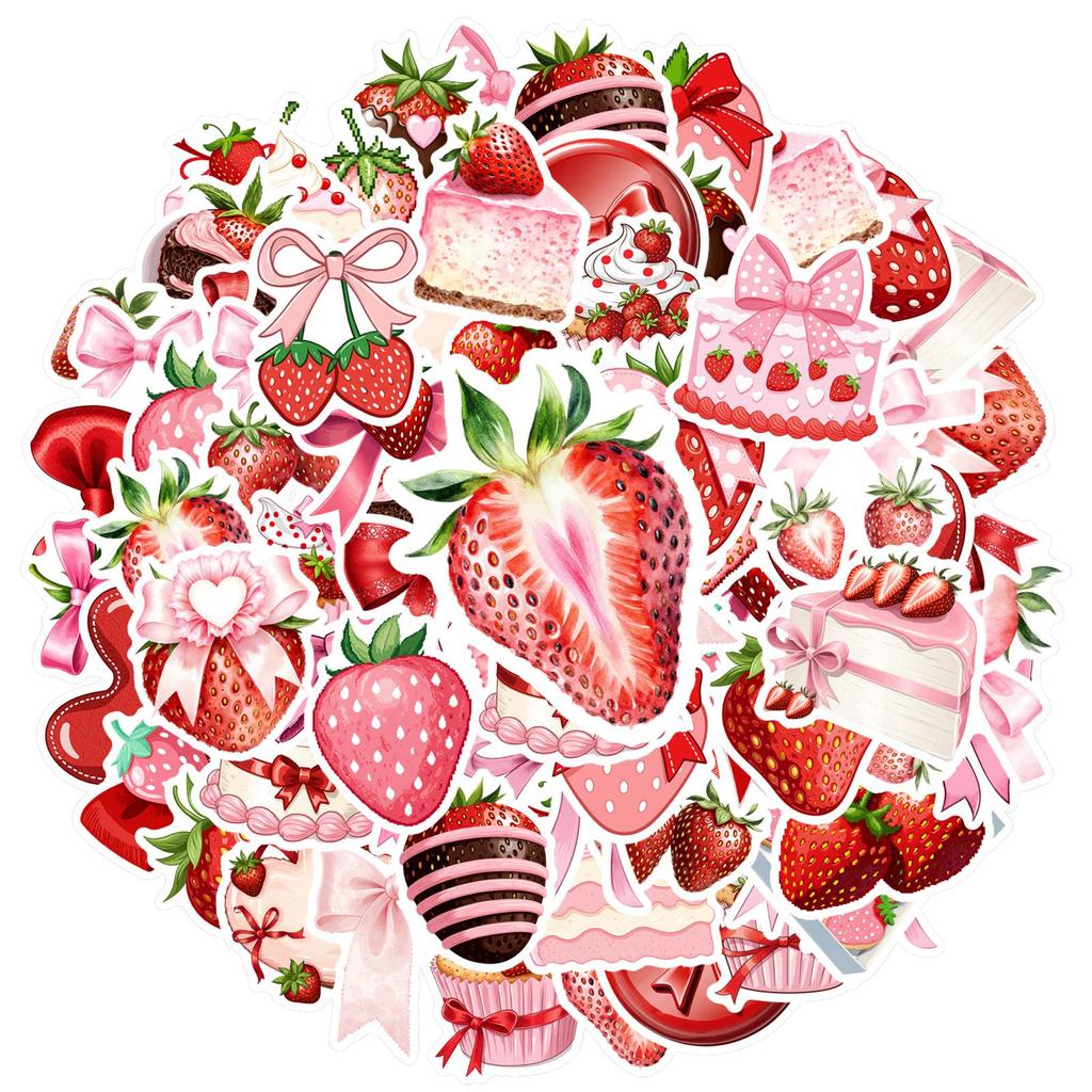 35pcs Cartoon Strawberry Stickers Romantic Love Stationery Stickers Stickers For Notebook Luggage Mobile Phone Cup DIY