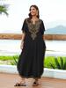 EDOLYNSA Черный кафтан с вышивкой больших размеров, летнее длинное пляжное платье, женская домашняя одежда, купальный костюм, свободный кафтан