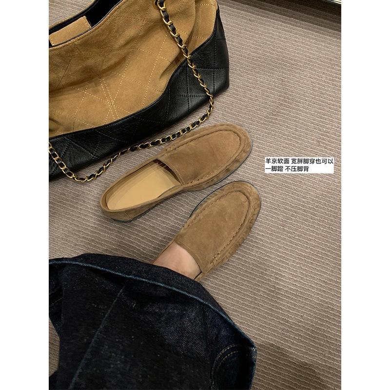 Версия из овчины нишевые однопедальные ленивые маленькие кожаные туфли женские супермягкие кожаные лоферы ретро плоская обувь обувь Doudou