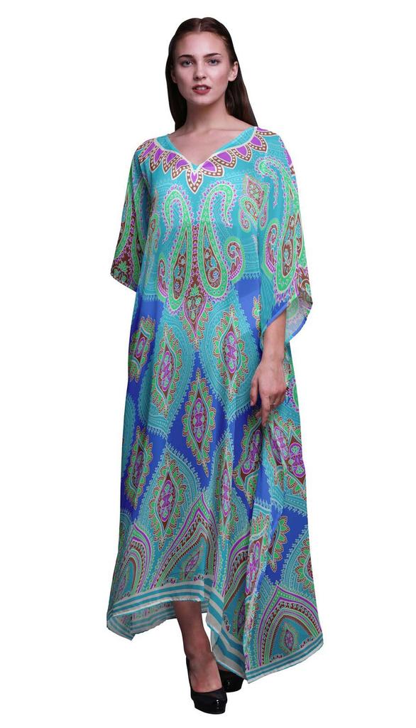 Phagun Ogee Damask Ladies Kaftan Holiday Loungewear Maxi Dress Beach