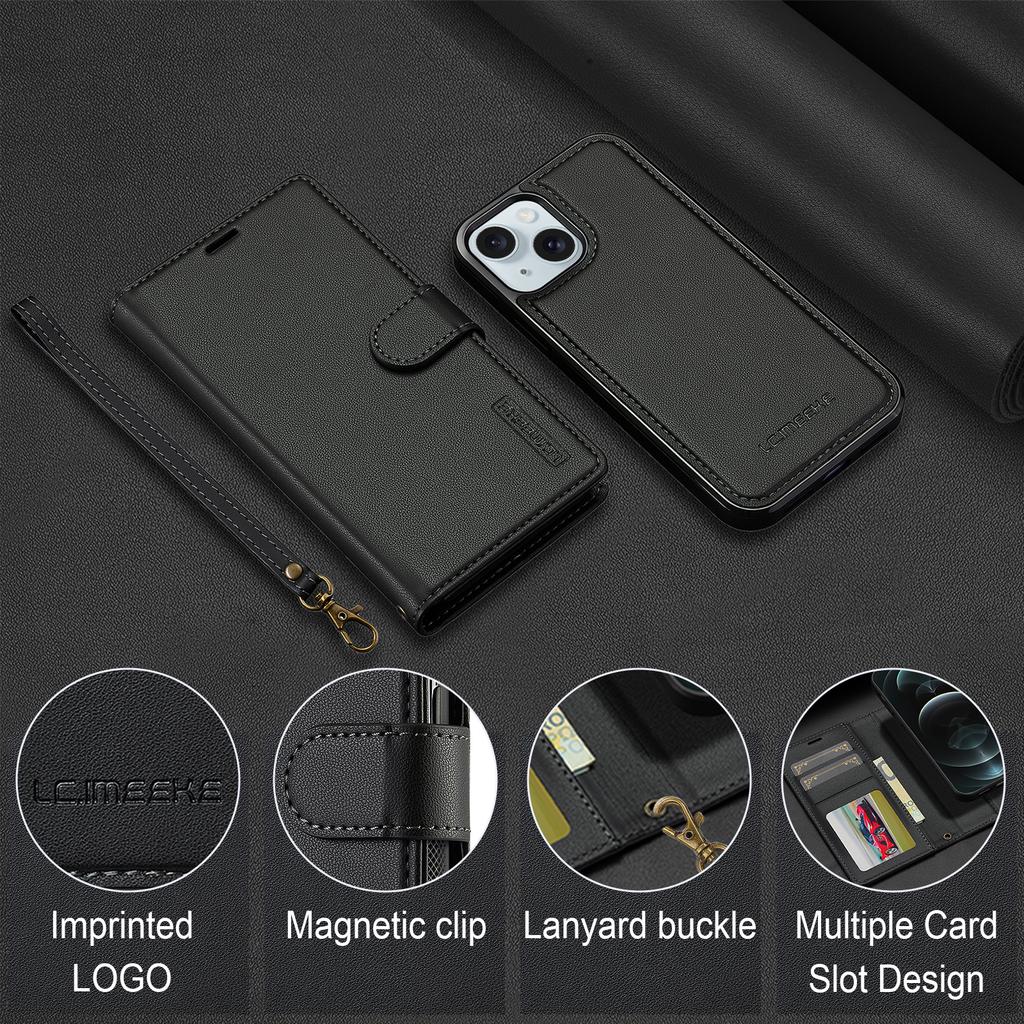 LC.IMEEKE L2 Series for iPhone 15 Plus/14 Plus Case PU Leather Wallet Detachable Magnetic Phone Cover