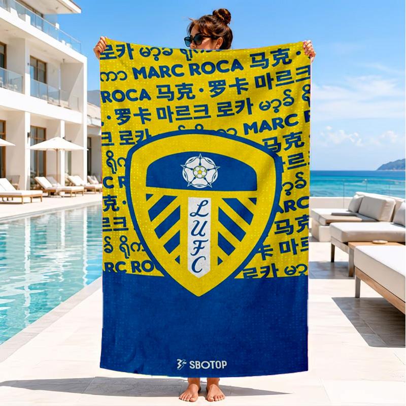 Пляжное полотенце с узором герба Leeds United, Быстросохнущее, Легко ухаживать, Подходит как для занятий спортом, так и для пляжного отдыха, Спортивный незаменимый аксессуар