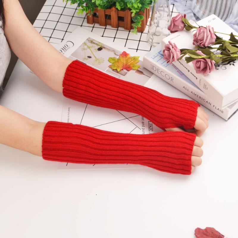 Winter New Women Fashion Gloves Warm Soft Arm Sleeve Fingerless Mitten Mittens Adult Colors Knitted Arm Warmer Female Gloves
