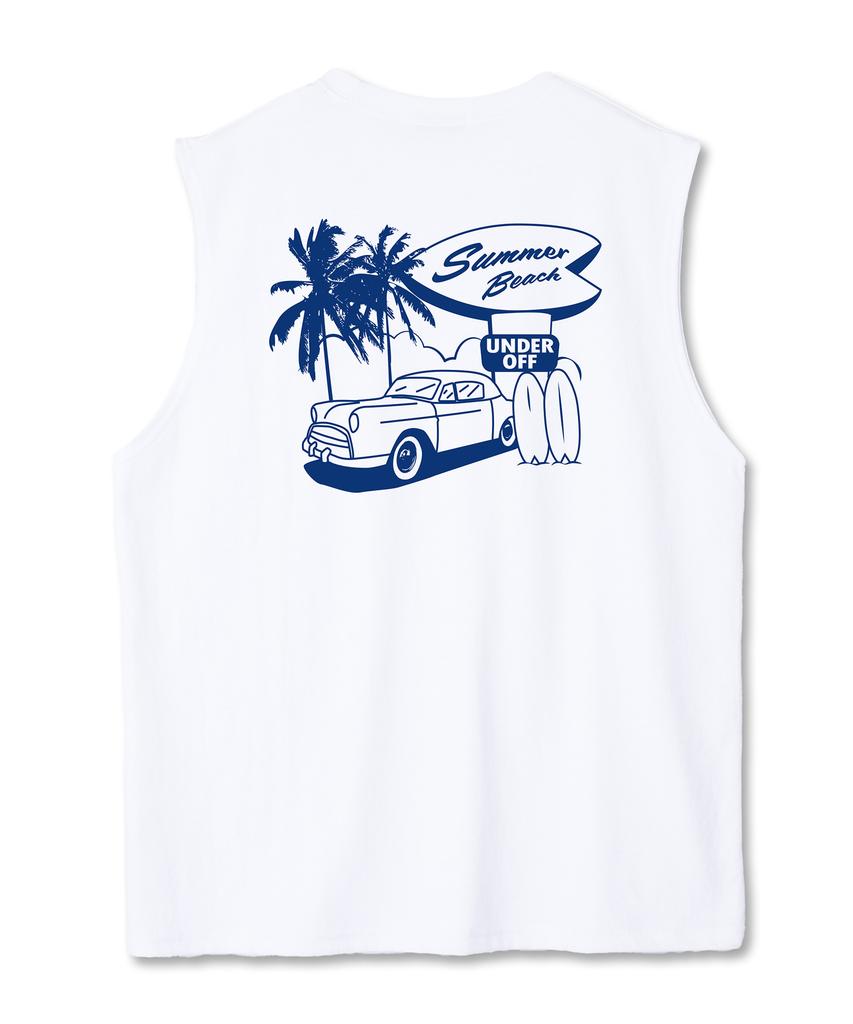 UNDEROFF Oversized Crew Neck Sleeveless Summer Beach T-Shirt White Black