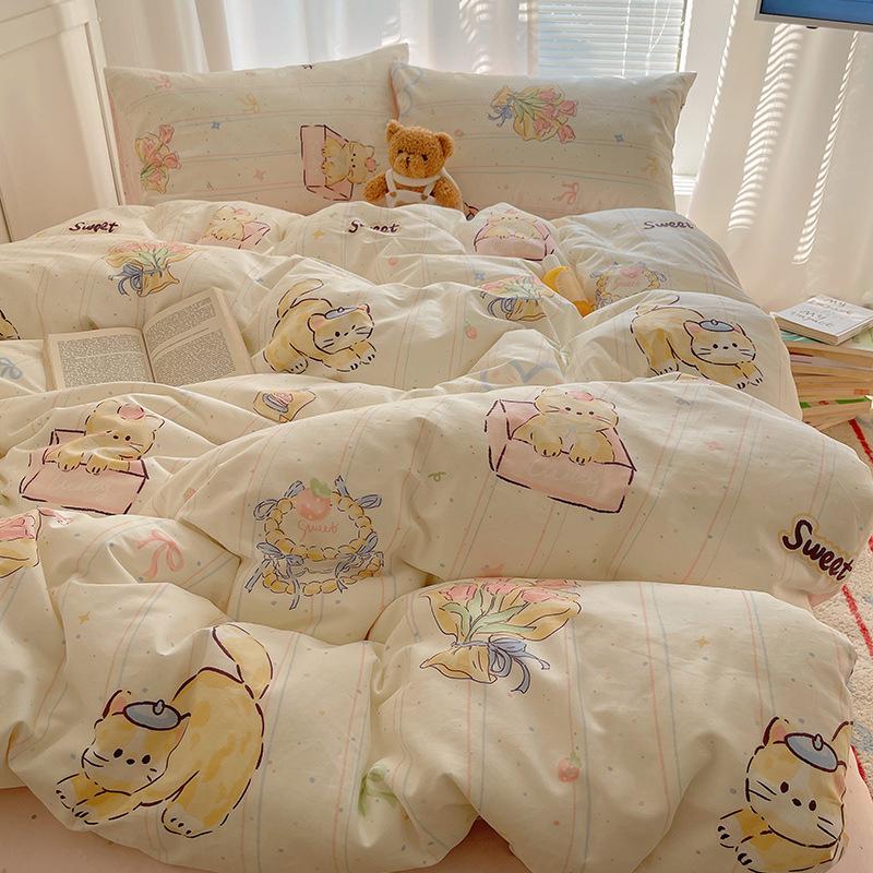 Комплект постельного белья из 100% чистого хлопка, четырехпредметный, приятный к коже, стиранный в воде, простыня, пододеяльник, комплект наволочек