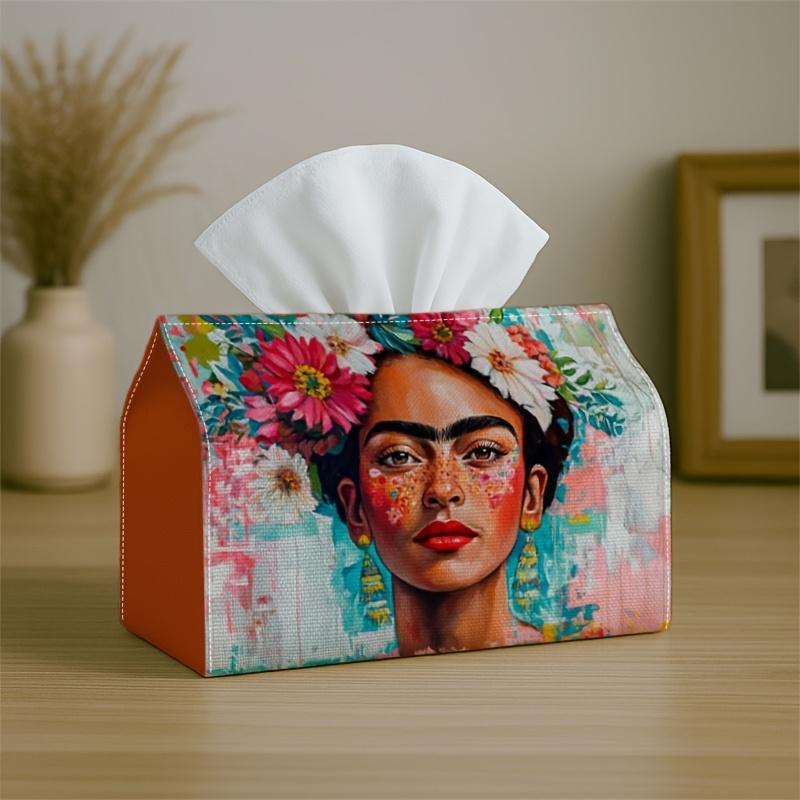 1pc Two Sizes Available Mexican Woman Floral Tissue Box with Colorful Flower Face- Napkin Storage Organizer for Kitchen,Car,Elegant Decorative Box,Pur
