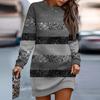 Lady Dress Striped Color Block Shiny Sequin Plus Size Loose Round Neck Long Sexy Sleeve Above Knee Length Soft