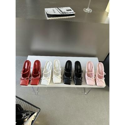 Новые туфли-стилетто красного цвета с квадратным носком, темпераментные стилетто-шлепанцы с бантом, балетные сандалии