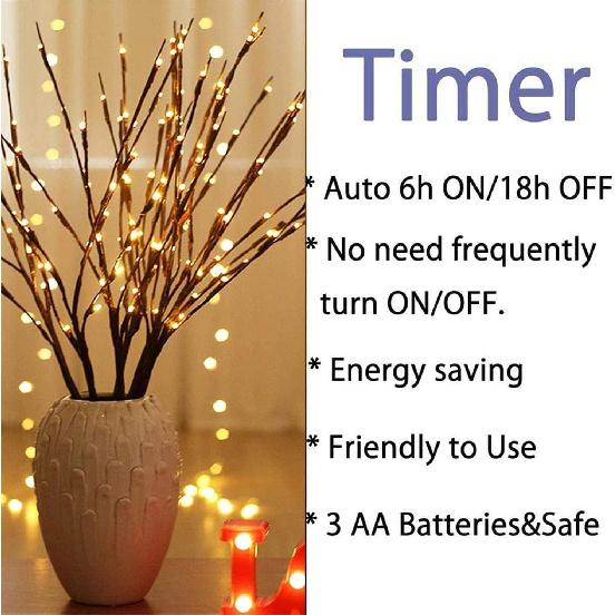 AMARS 3pcs Lighted Artificial LED Branch Lights with Timer Battery Operated Fairy Spirit Decorative Twig Tree Decorations for Home Living Room Vase