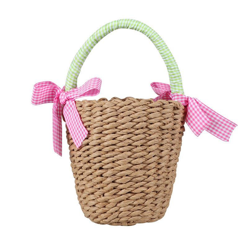 Weaving Mini Bucket Bag Kids Spring Summer Season Basket Vacation Beach Handbag