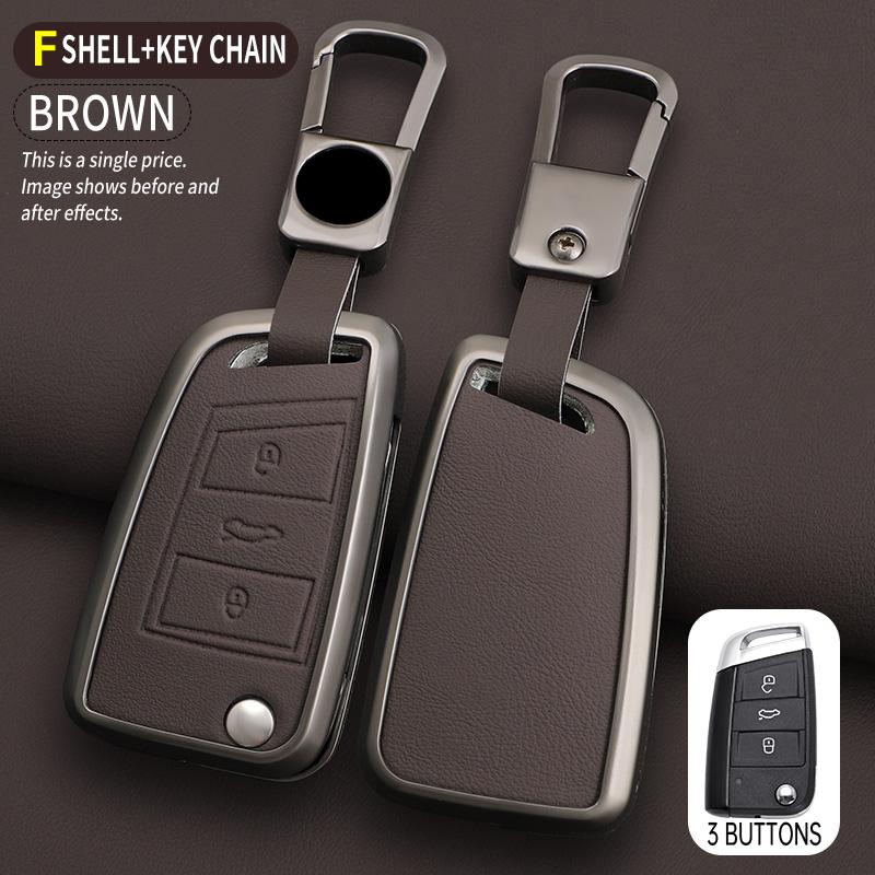Alloy Leather Car Key Case Cover For VW Volkswagen Golf 7 MK7 Tiguan MK2 For Seat Ateca Leon FR 2 Ibiza Sk