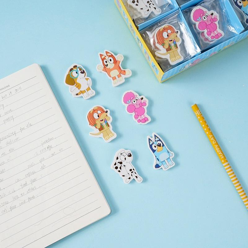 6 Styles Bluey Bingo Eraser Chloe Coco Honey Indy Anime Figure Model Pencil Eraser Stationery Students Children's Gift