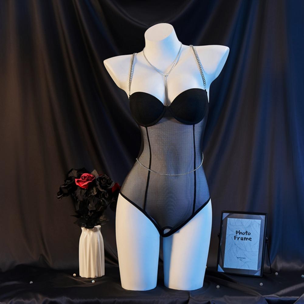Эротическое нижнее белье большого размера Сексуальное искушение Сборка с нагрудными подушечками Пижама Бесплатные открытые трусики Женское искушение с косточками Боди