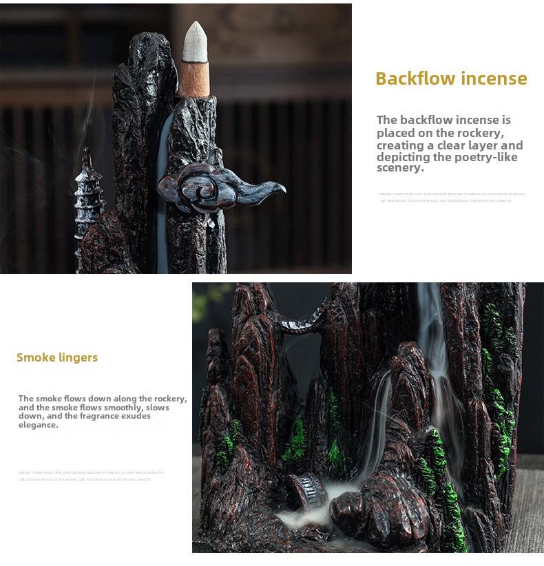 Creative Indoor Backflow Incense Burner: Mountain Stream Design with Agarwood & Sandalwood Aromatherapy for Home Decor
